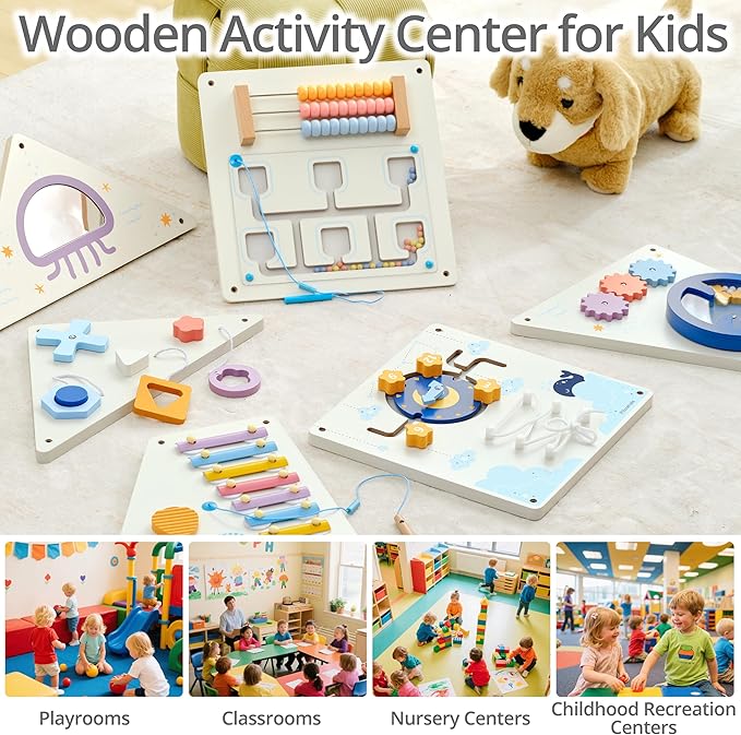 Tangram Activity Wall Busy Board Panels, 12-in-1 Learning Activity Center - Image 5