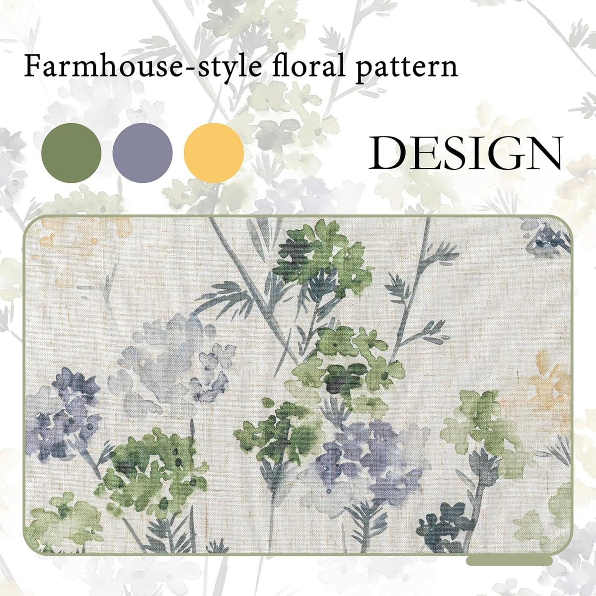 MYSKY HOME Sage Green Floral Linen Spring Curtains 84 inch Long 2 Panels Set Semi Sheer Light Filtering Farmhouse Flower Pattern Grommet Top for Living Room Bedroom, 52" W Each Panel