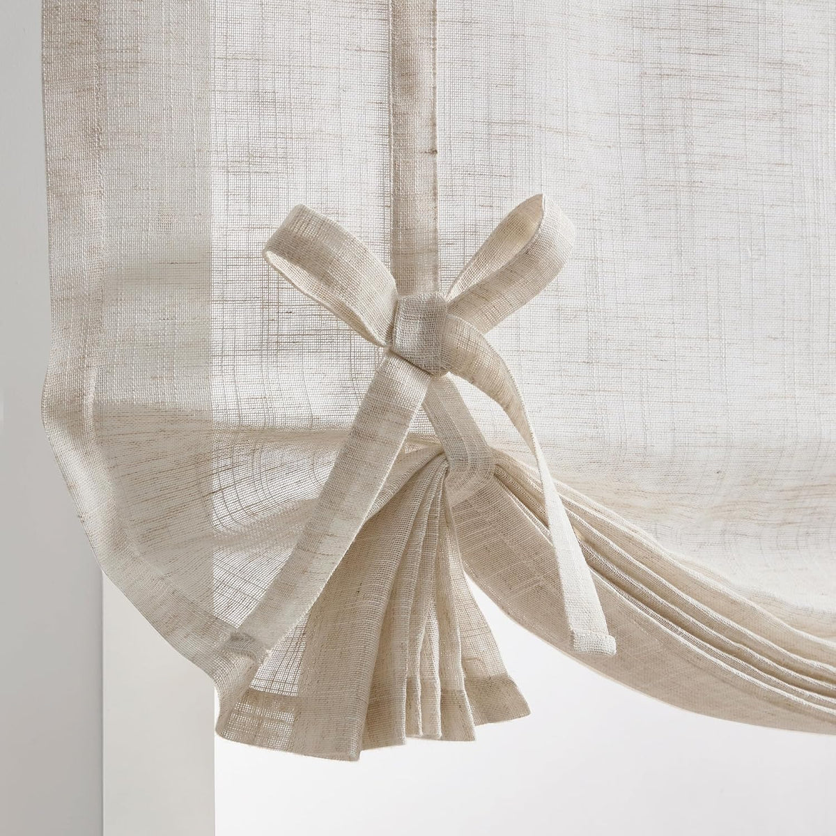 DKNY Balloon Shade Tie Up Curtain - Linen Beige 42" x 63" Light-Filtering Rod Pocket Window Panel with Fabric Tie Bows - 1 Piece | Tie Up, Light-Filtering Rod Pocket, Fabric Tie Bows