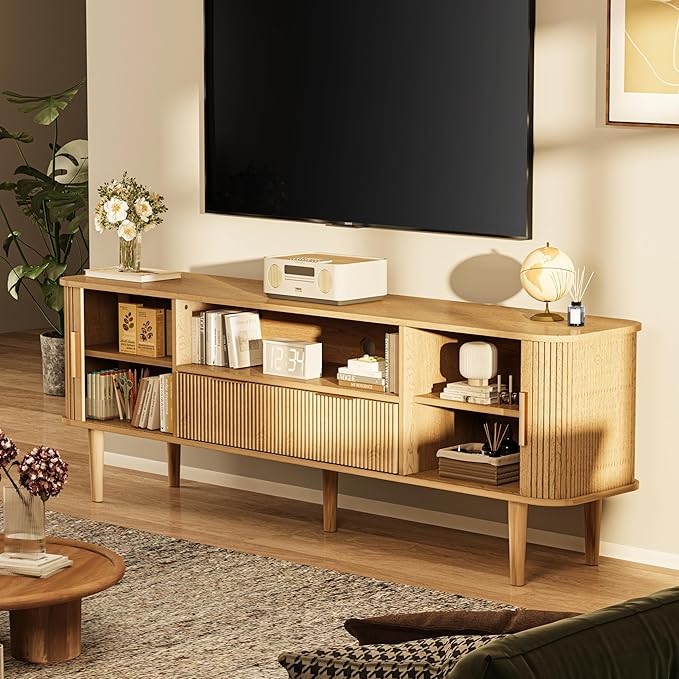 DAMCROP 62.4 Inch Fluted TV Stand, Modern Media Console Table - Image 6