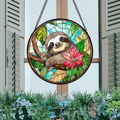 AMDERVEN Stained Glass Window Hanging, Cute Sloth Sun Catcher - Image 3