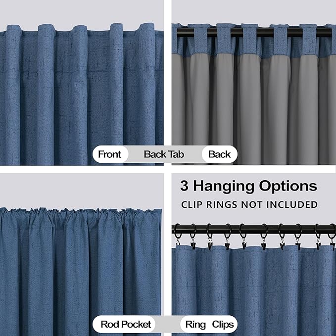 KOUFALL Denim Blue Curtains for Boys Bedroom, 2 Panels Set - Image 3