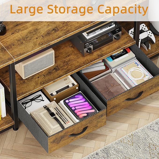 GYIIYUO LED TV Stand with Mount and Power Outlet & Fabric Drawers - Image 5