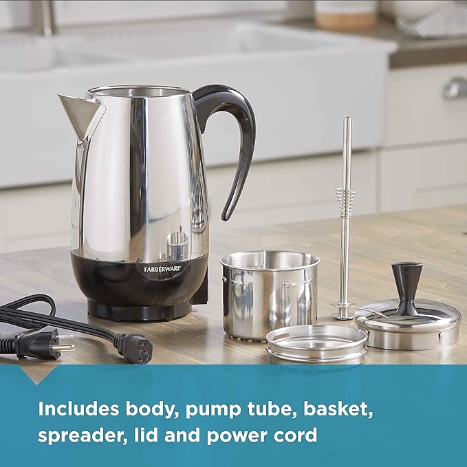 Farberware Electric Coffee Percolator, Stainless Steel Basket, Automatic Keep - Image 4