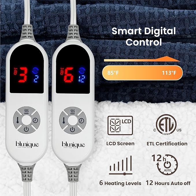 Heated Blanket Electric Blanket King Waffle, 90x100 Inches Sherpa Fleece Fast - Image 5