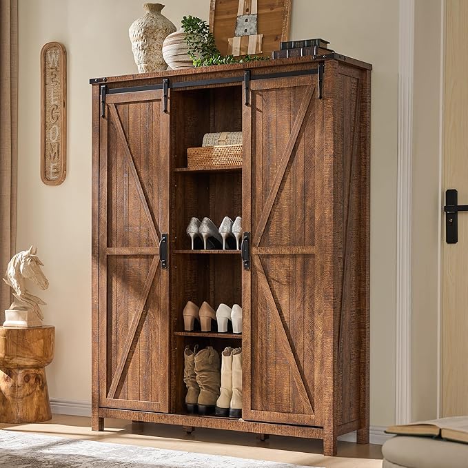 OKD Storage Cabinet with 2 Sliding Door, 7-Tier 62" Tall Farmhouse Entryway by OKD