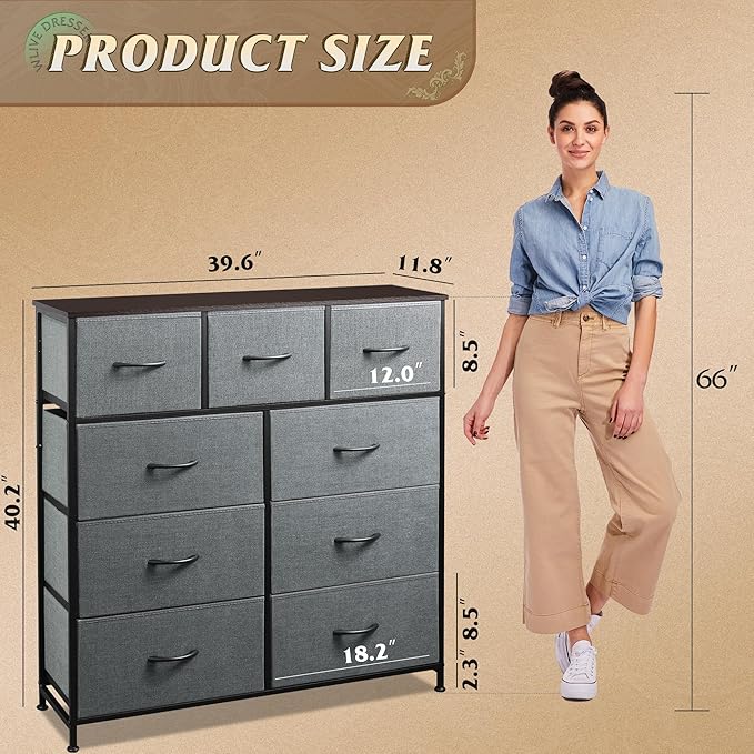 WLIVE 9-Drawer Dresser, Fabric Storage Tower - Image 3