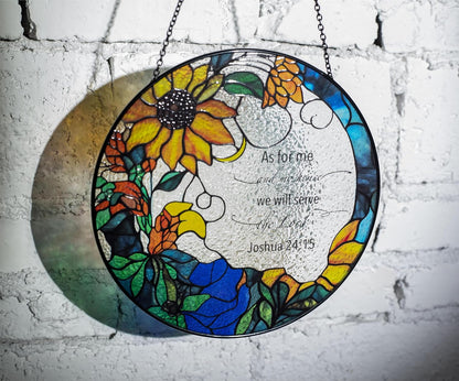7.8'' The Lord Suncatcher Stained Glass - As for Me and My House We Will Serve The Lord Christian Wall Decor | Bible Verse Wall Art for Bible Lovers Art Themed Gift