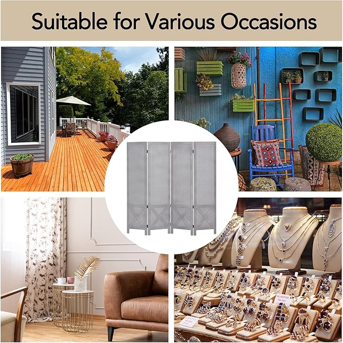 Wnutrees 4 Panel Pegboard Display, 5 Ft Wood Folding Privacy Screens Room - Image 7