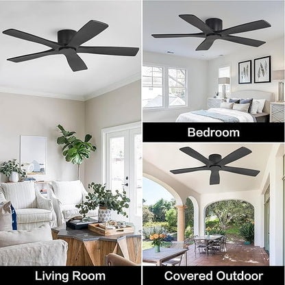 WINGBO 54" Flush Mount DC Ceiling Fans Without Lights, 5 Carved Solid Wood - Image 9