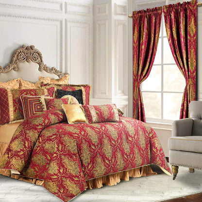 Loom and Mill Luxury Red Damask Curtains for Bedroom, 2 Panels, 52"W x 96"L | Textured Lined Jacquard Curtain Panels with Tiebacks, Window Curtain for Living Room Banquet Christmas Decoration, Rod Pocket