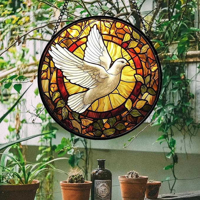 DASTOLL Stained Glass Window Hanging, Flying White Dove Sun Catchers Diamond - Image 2