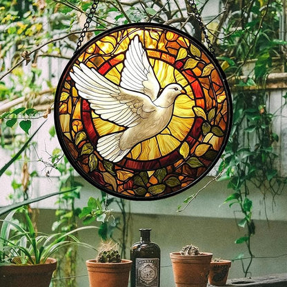 DASTOLL Stained Glass Window Hanging, Flying White Dove Sun Catchers Diamond - Image 2