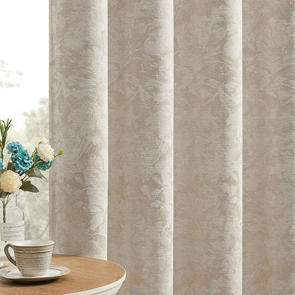 Beauoop Beige Floral Jacquard Blackout Curtains 96 Inches Long 2 Panels by Beauoop