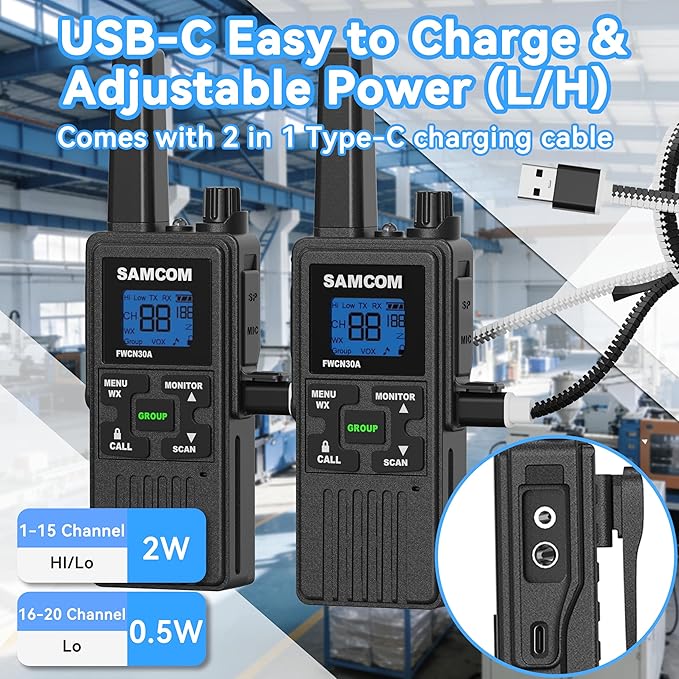 SAMCOM Walkie Talkies for Adults Long Range Rechargeable 2 Pack FWCN30A 2 Way - Image 8
