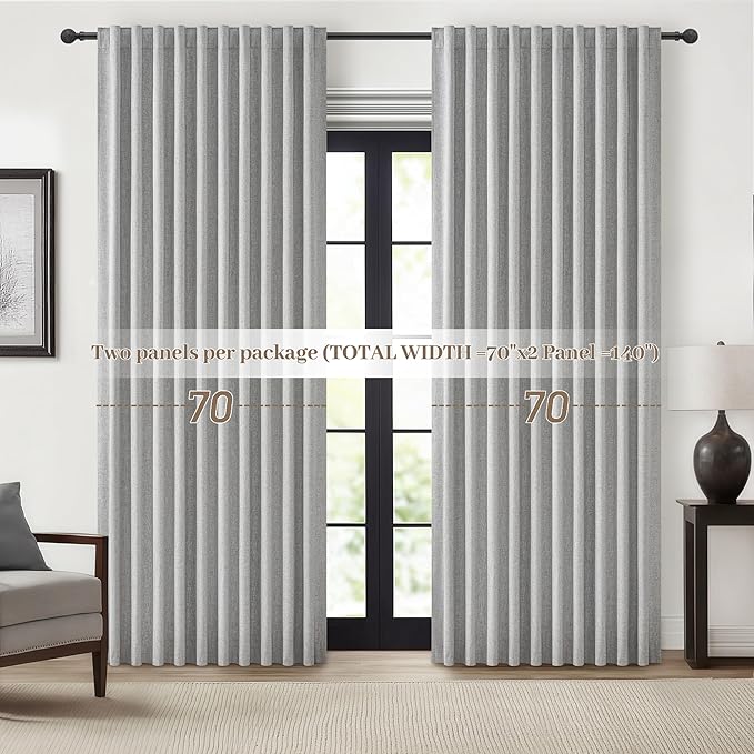 Gray Blackout Curtains 70 Inches Extra Wide Linen Curtains 84 Inch Length - Image 7