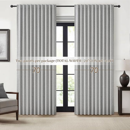 Gray Blackout Curtains 70 Inches Extra Wide Linen Curtains 84 Inch Length - Image 7