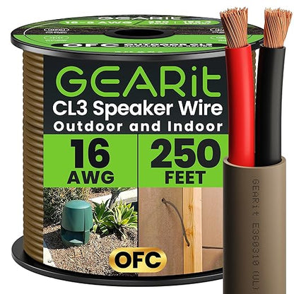 GEARit Outdoor Speaker Wire CL3 Rated, 16 Gauge Speaker Wire, Speaker Cable 250 by GEARit