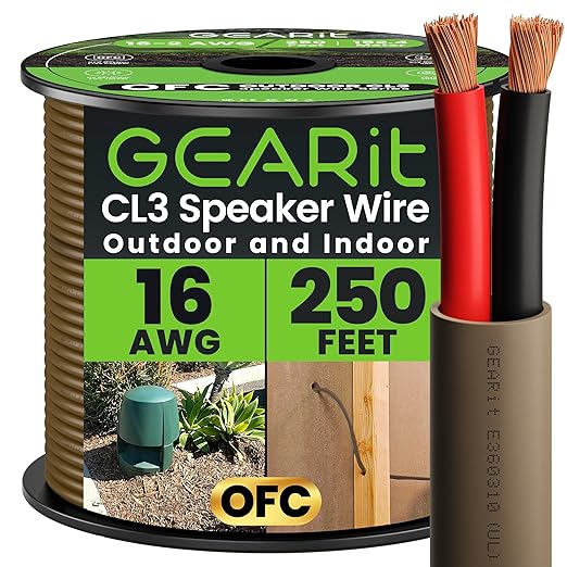 GEARit Outdoor Speaker Wire CL3 Rated, 16 Gauge Speaker Wire, Speaker Cable 250 by GEARit