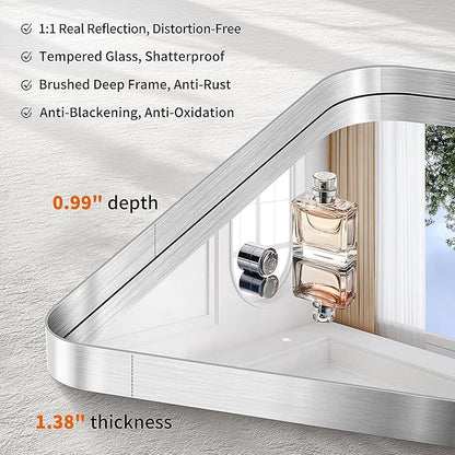 CIRCUMI Silver Bathroom Mirror, Rounded Corner, Tempered Glass, Large Mirror - Image 3