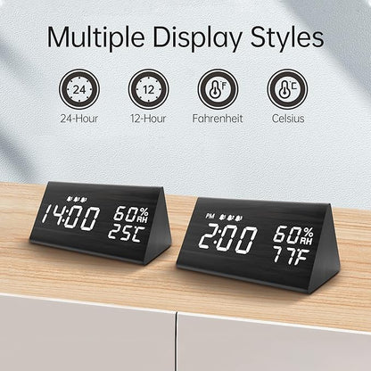 Digital Alarm Clock, with Wooden Electronic LED Time Display, 3 Alarm Settings - Image 5