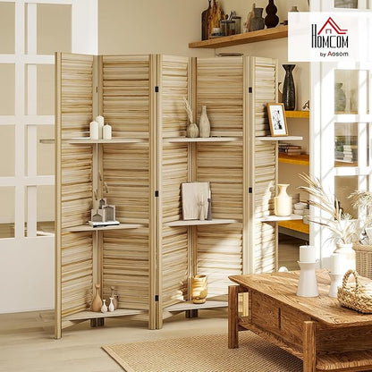 HOMCOM Room Divider, 5 Panel 67" Tall Wood Privacy Screen - Image 2