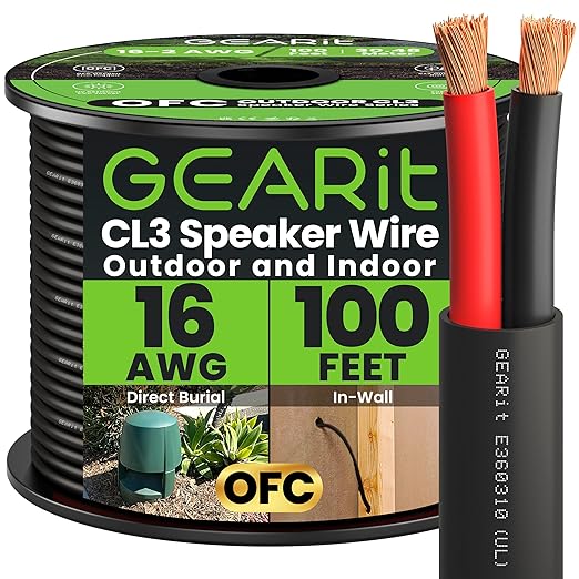GEARit Outdoor Speaker Wire CL3 Rated, 16 Gauge Speaker Wire, Speaker Cable 100 by GEARit