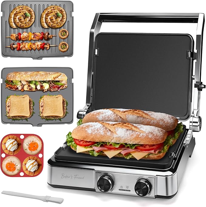 Baker's Friend 4-slice Panini Press Grill Cheese Sandwich Maker, Electric Grill by Baker%27s+Friend