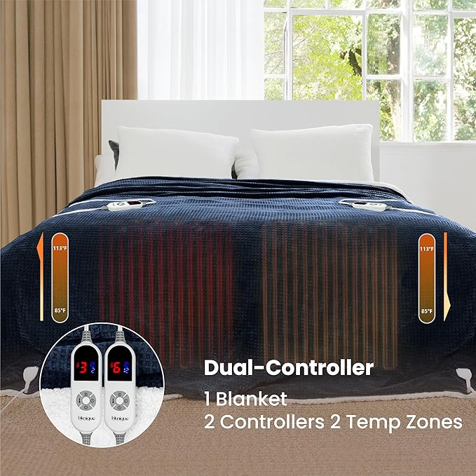 Heated Blanket Electric Blanket King Waffle, 90x100 Inches Sherpa Fleece Fast - Image 2