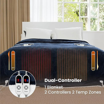 Heated Blanket Electric Blanket King Waffle, 90x100 Inches Sherpa Fleece Fast - Image 2