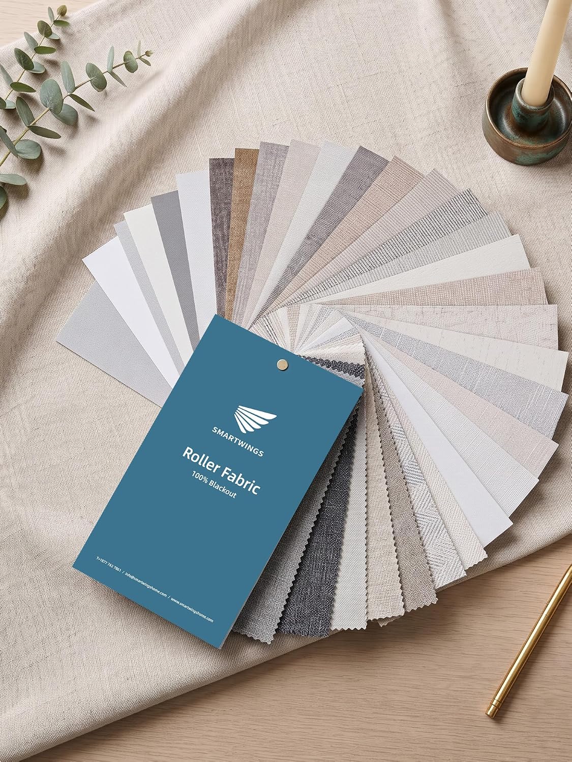 SmartWings Motorized Smart Roller Shades, 100% Blackout Samples | Customized Roller Blinds Fabric with Light Blocking Coating, Color Samples for Reference