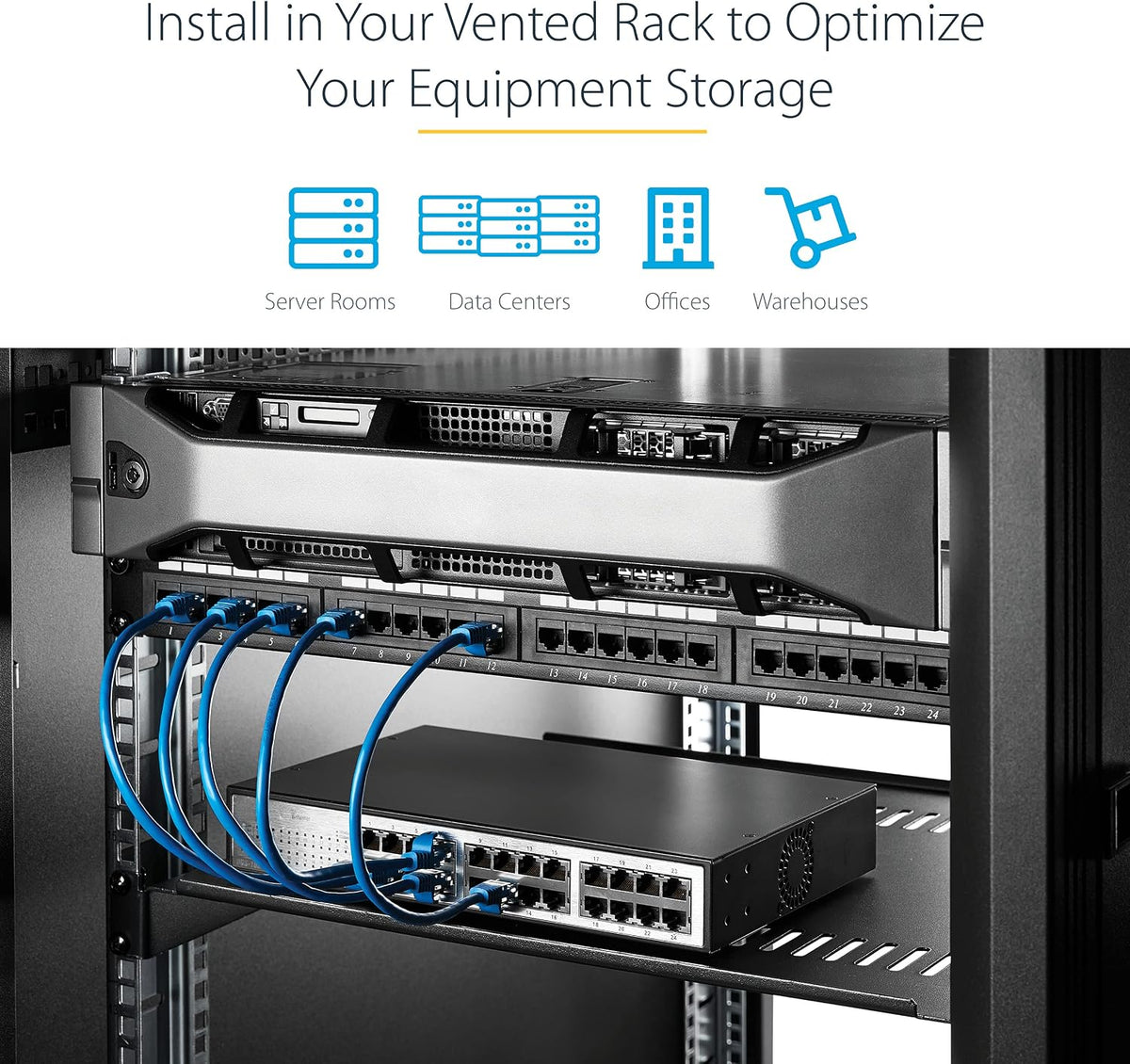 StarTech 1U Vented Rack Shelf, 10in Deep, 44lb/20kg (CABSHELFV1U)