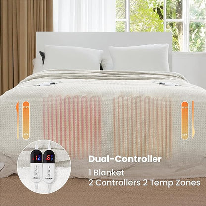 Heated Blanket Electric Blanket Queen Waffle, 84x90 Inches Dual Controllers - Image 4