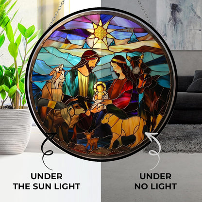 Nativity Suncatchers for Windows,6.3” Stained Glass Window Hangings,Hand-Painted Glass Panel Perfect for Home Décor
