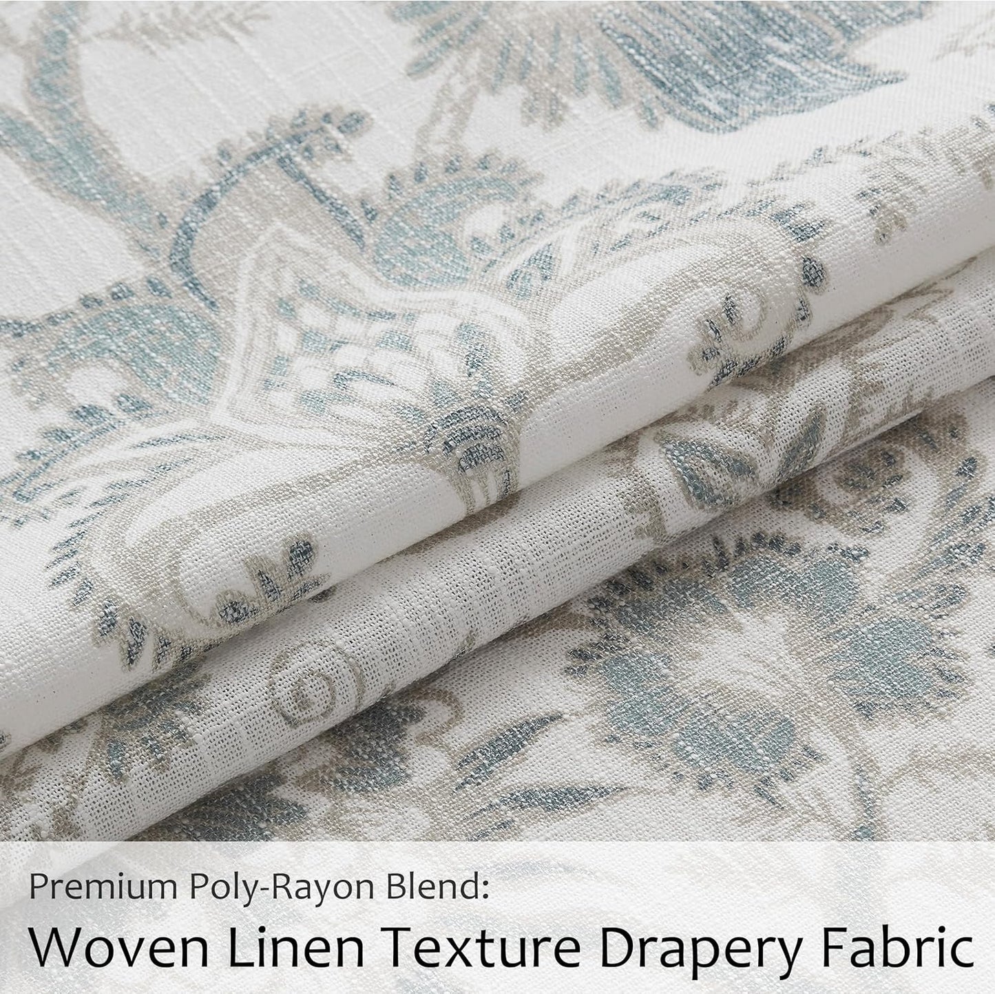 Kayne Studio Jacobean Floral Pinch Pleated Light Filtering Curtains 84 Inch | Blue Grey Boho Botanical Leaf Printed Vintage Farmhouse Drapes,Living Room Bedroom Back Tab Window Treatment,40"x84",2 Panels