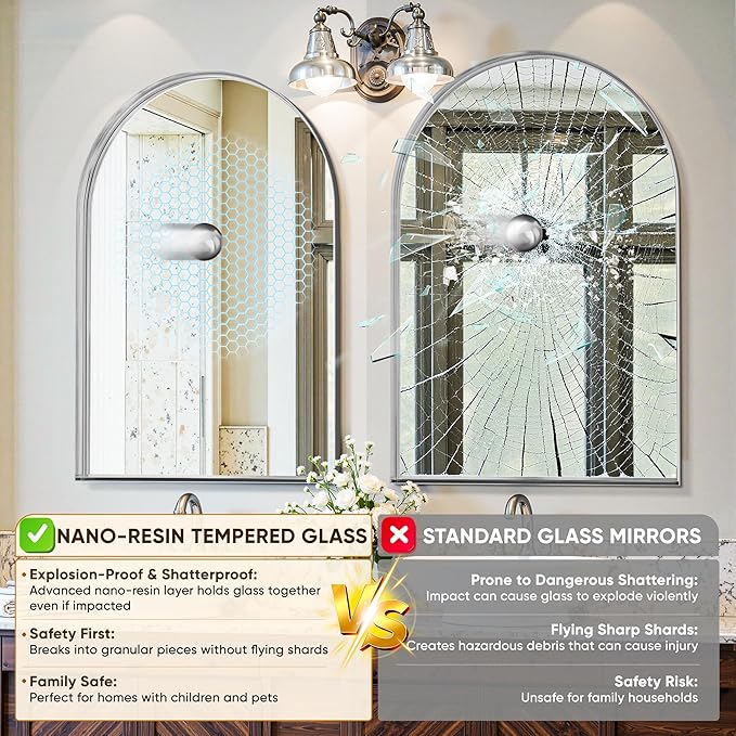 Arched Mirror 24"x36", Bathroom Mirror, Wall Mounted Vanity Mirror - Image 6