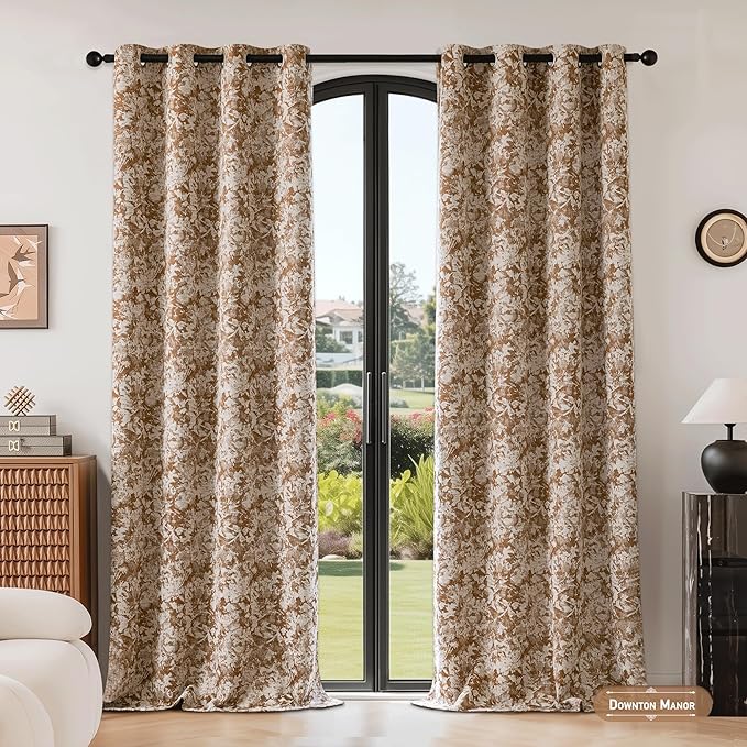 Beauoop Brown Floral Jacquard Blackout Curtains 96 Inches Long 2 Panels - Image 4