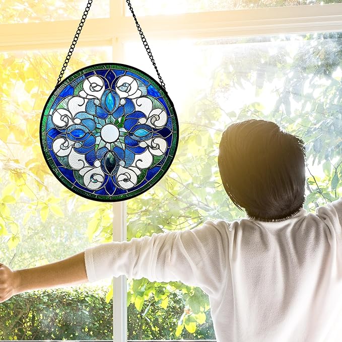 DASTOLL Stained Glass Window Hanging, Boho Style Sun Catchers Diamond Glass - Image 2