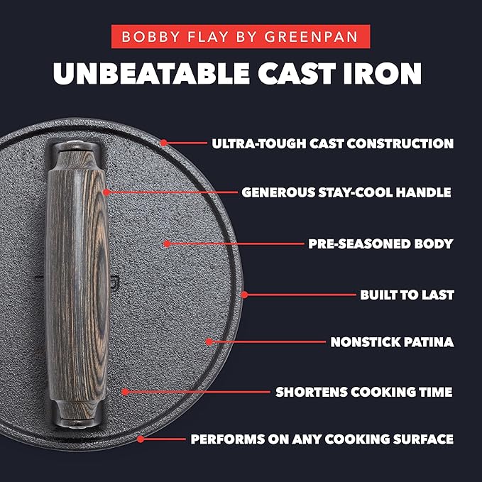 GreenPan x Bobby Flay Smash Burger Press, 6.5" Cast Iron Round Grill Press - Image 4