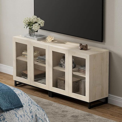 WAMPAT Modern TV Stand with Glass Doors - Image 6