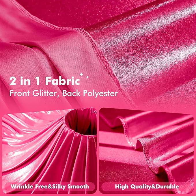 10x10ft Shimmer Hot Pink Sequin Backdrop Curtain for Parties, Thick Wrinkle F...