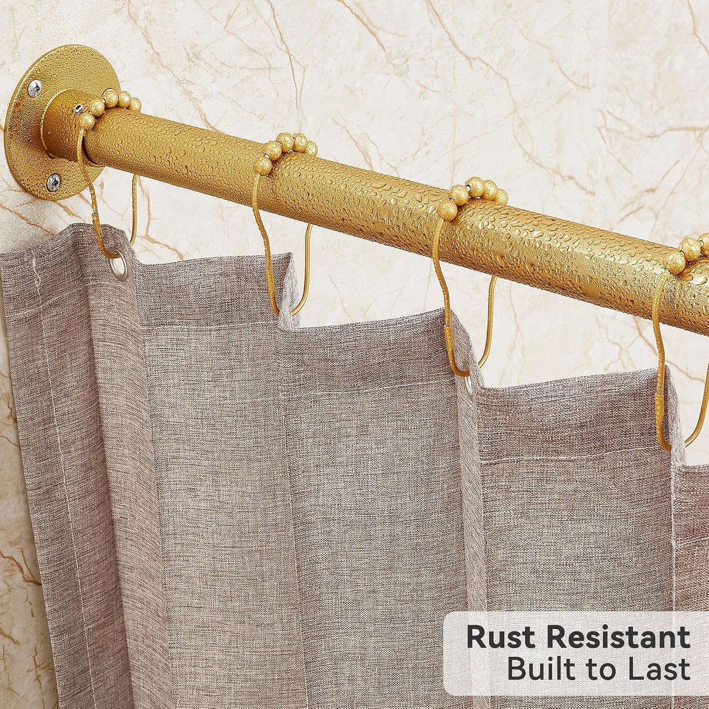 L Shaped Corner Shower Curtain Rod, [23.6"-52"] x [23.6"-52"] Heavy Duty 90 Degree Adjustable Shower Pole for Bathroom, Bathtub & Outdoor with 12 Hooks & Ceiling Support - Gold