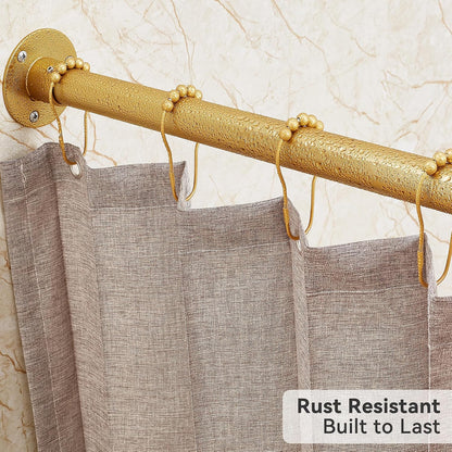 L Shaped Corner Shower Curtain Rod, [23.6"-52"] x [23.6"-52"] Heavy Duty 90 Degree Adjustable Shower Pole for Bathroom, Bathtub & Outdoor with 12 Hooks & Ceiling Support - Gold