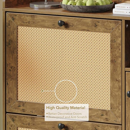 Rattan Wooden Shoe Cabinet, Freestanding 3-Flip Drawer Shoe Storage Organizer - Image 7