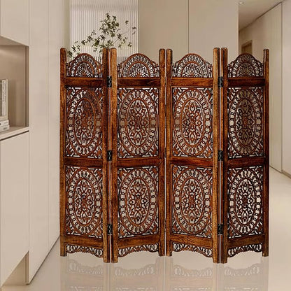 Lightnpro Wood Heart Design Handmade Hinged Foldable Partition 4 Panel Room - Image 6