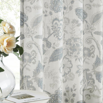Kayne Studio Jacobean Floral Pinch Pleated Light Filtering Curtains 84 Inch | Blue Grey Boho Botanical Leaf Printed Vintage Farmhouse Drapes,Living Room Bedroom Back Tab Window Treatment,40"x84",2 Panels