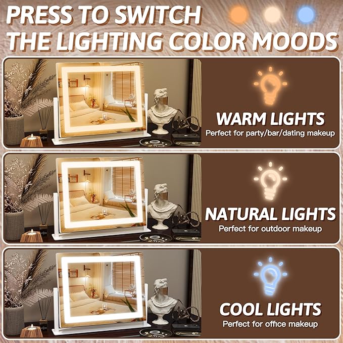 FENNIO Vanity Mirror with Lights, 3 Color Modes & Brightness Adjustable - Image 2