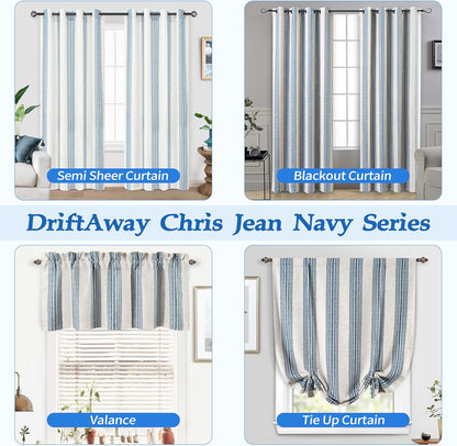 DriftAway Chris Double Layer Blackout Tie Up Curtains Thermal Insulated Fully Lined Vertical Striped Balloon Roman Shade Bathroom Window Adjustable Rod Pocket 39 Inch by 55 Inch Jean Navy