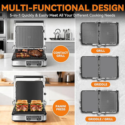 Baker's Friend 4-slice Panini Press Grill Cheese Sandwich Maker, Electric Grill - Image 2