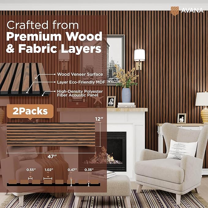 Avana Acoustic Wood Wall Panels – 47.2 x 12.6 Inch Rustic Walnut Acoustic - Image 4